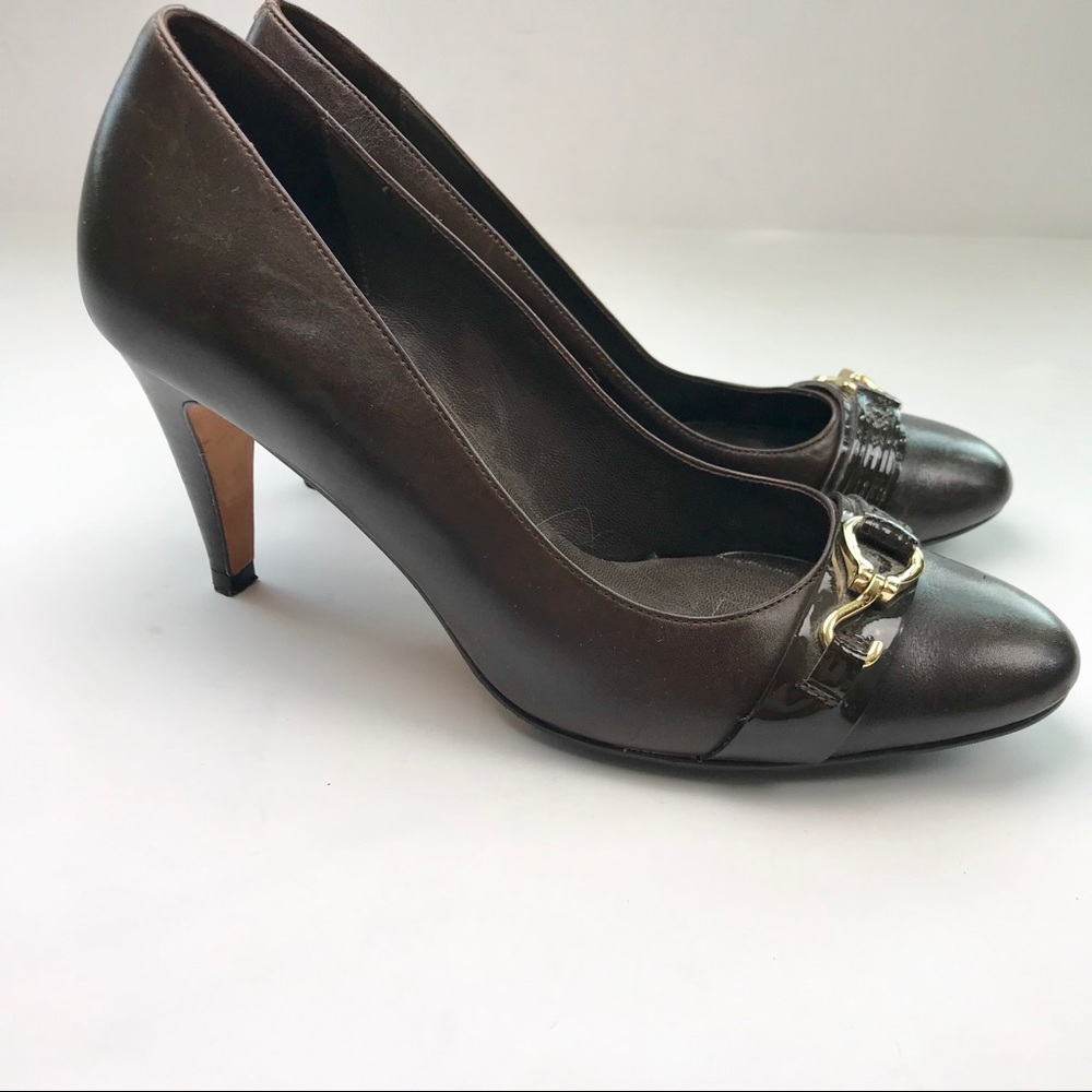 COLE HAAN Brown Buckle Detail Almond Toe Pumps 7.5